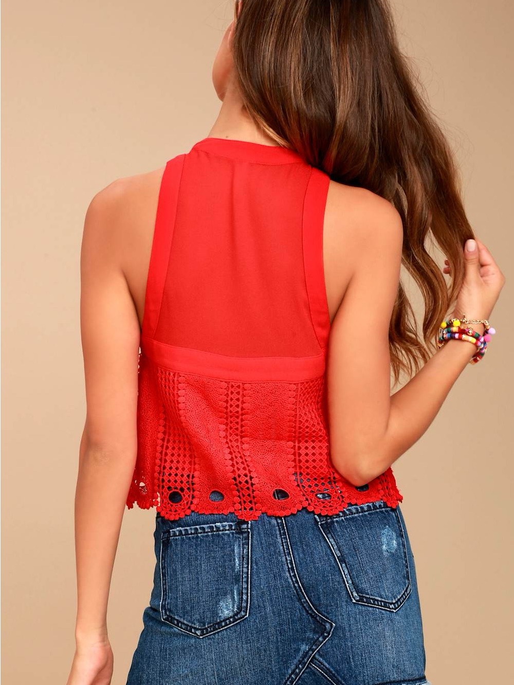 Free People Red Crochet Halter Camisole - Picture 3 of 6